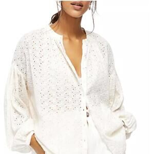 Free People White Maddison Eyelet Blouse - Size - Large